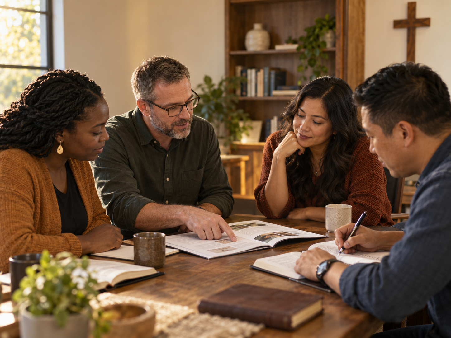 Church leaders working through a workbook together